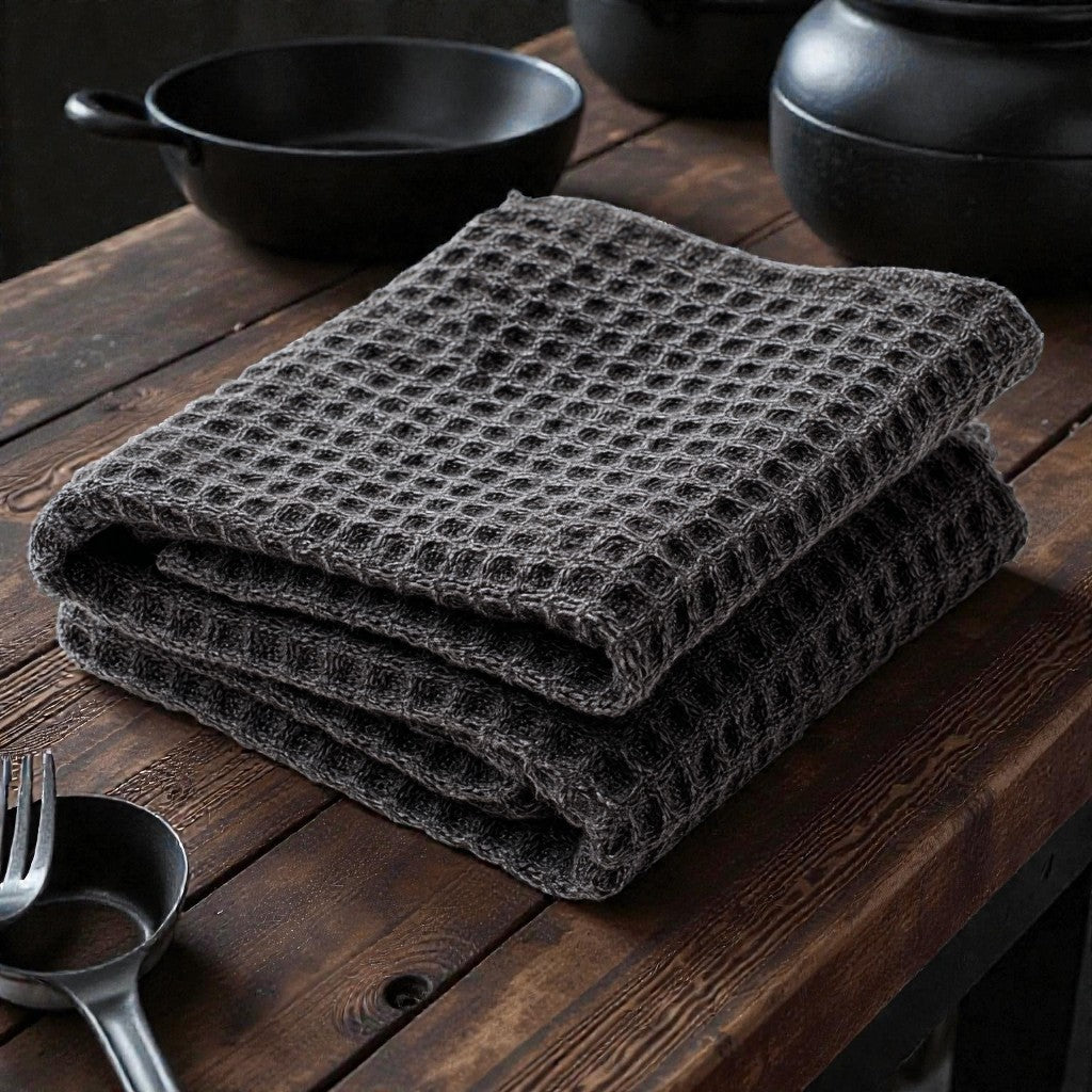 Heavy-Duty Waffle Weave Cleaning Cloth - Charcoal Grey